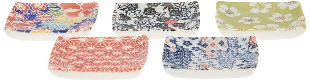 Small Plate Flower MINO YAKI Japanese Dish Chopstick Rest Square 5 Set