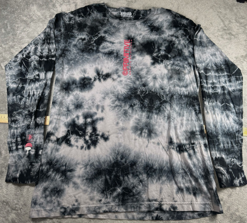 Primitive x Naruto Shippuden Shirt Mens Large Black Tie Dye Long Sleeve Anime