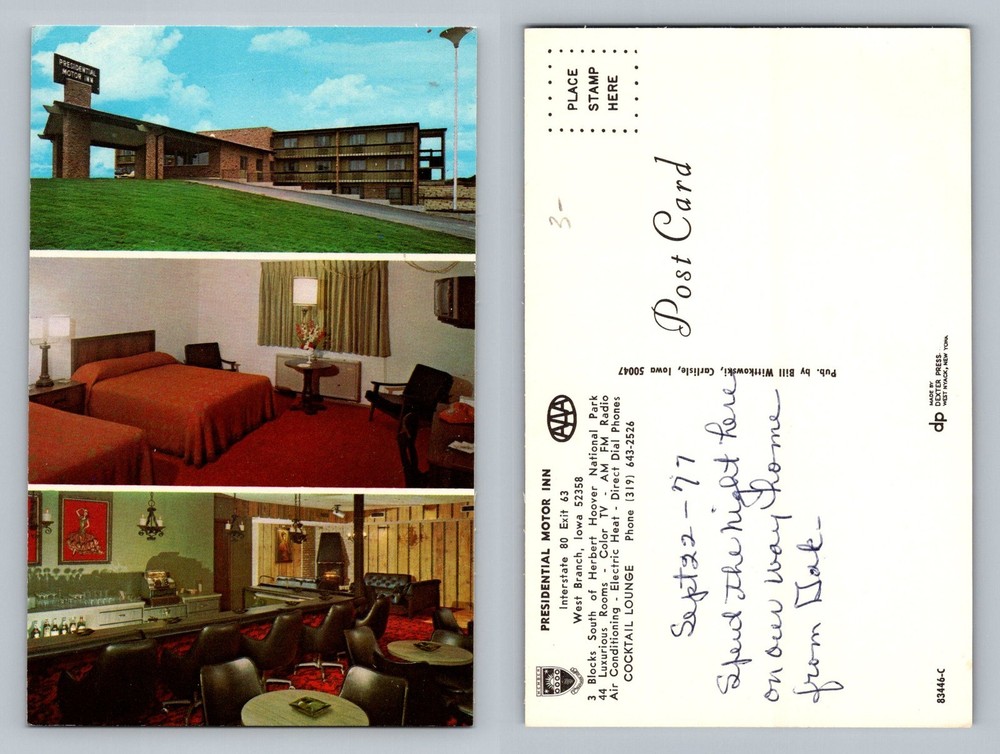 Clarinda, IA-Iowa, Presidential Motor Inn Motel Rooms Lounge Vintage Postcard