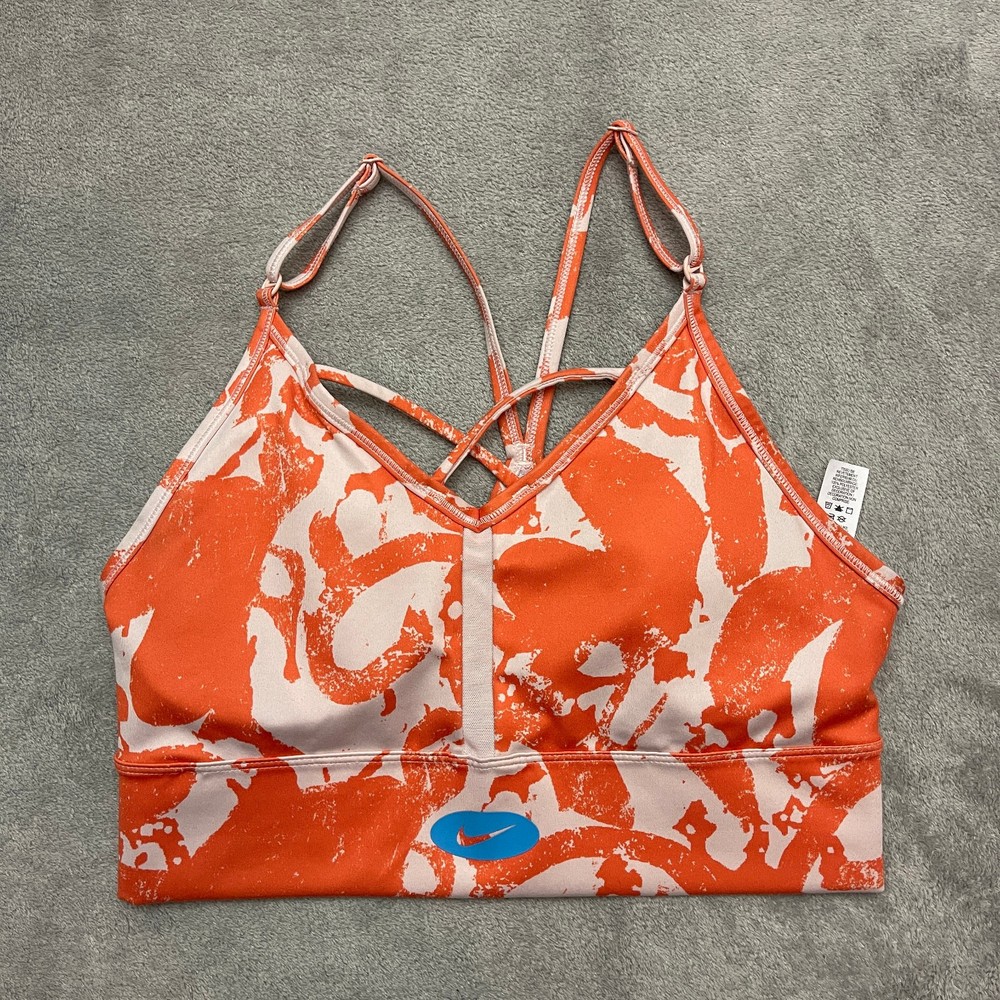 Nike Womens Dri-FIT Indy Icon Clash Sports Bra Orange White Size Medium