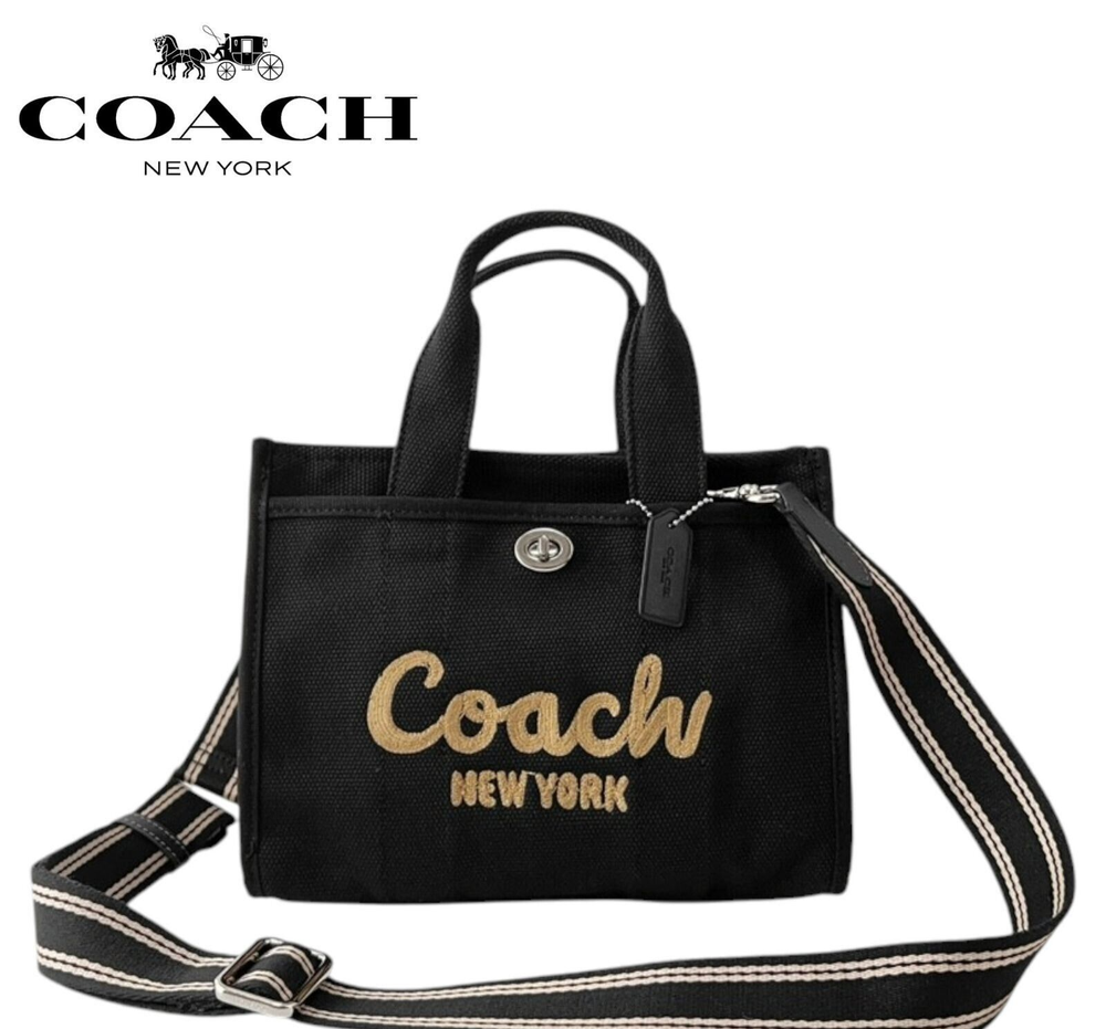COACH CP158 Tote Bag Cargo Canvas Leather Black Zipper Closure Women's New
