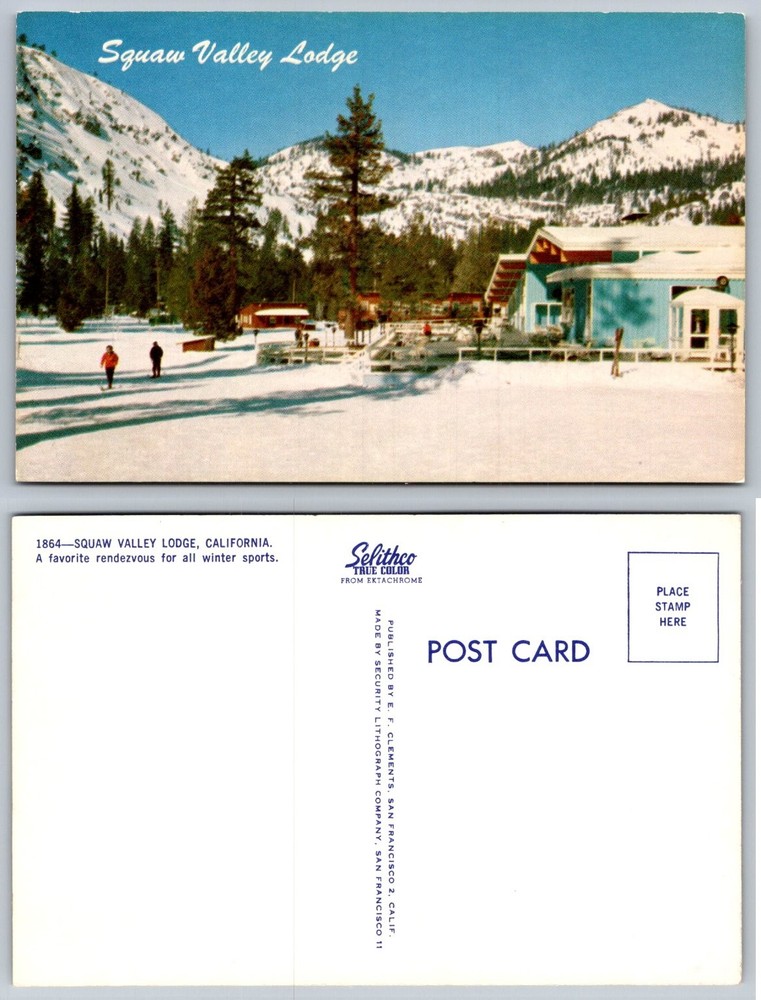 Vintage Squaw Valley Lodge California Ski Resort Winter Sports Postcard