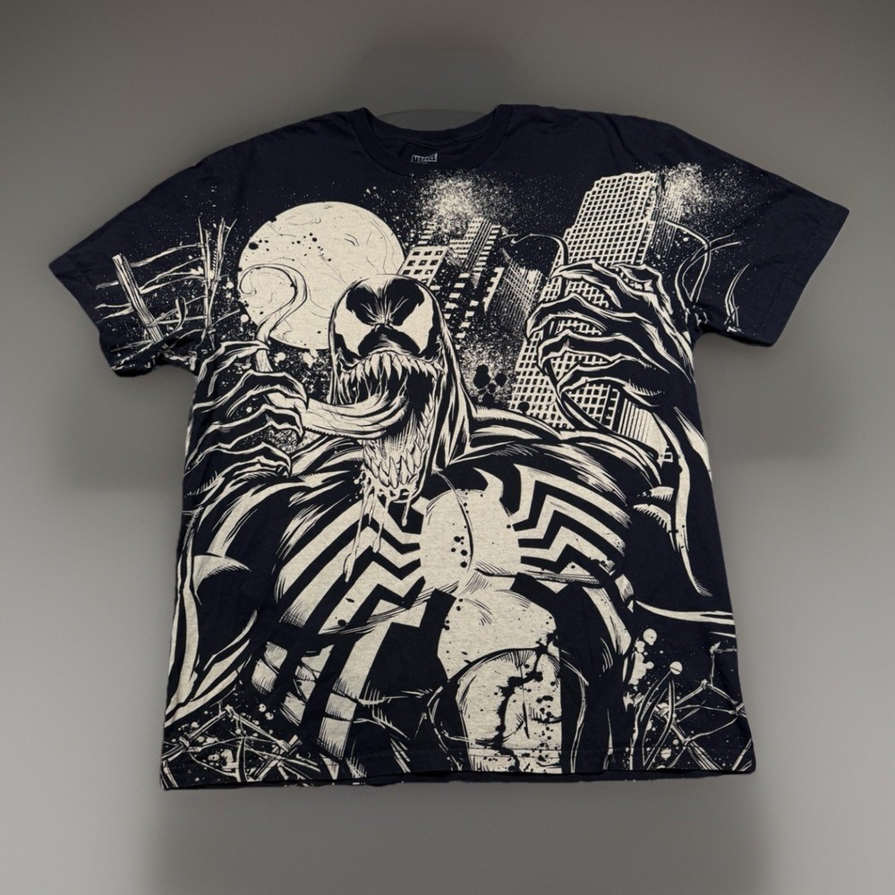 Venom Marvel Comics AOP Black Carnage Spider-Man Men Sz Large Shirt Double Sided