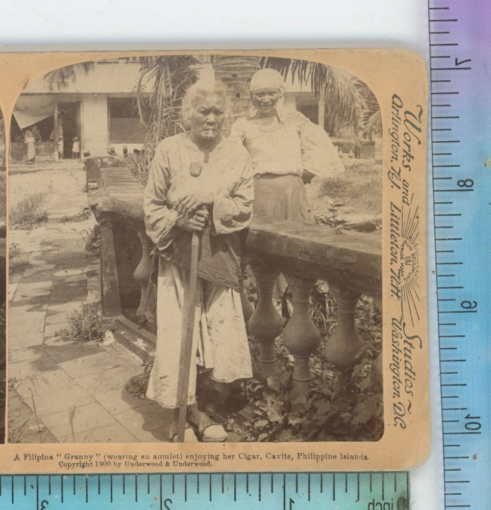 Granny with Cigar & Amulet Cavite Philippines Underwood Stereoview