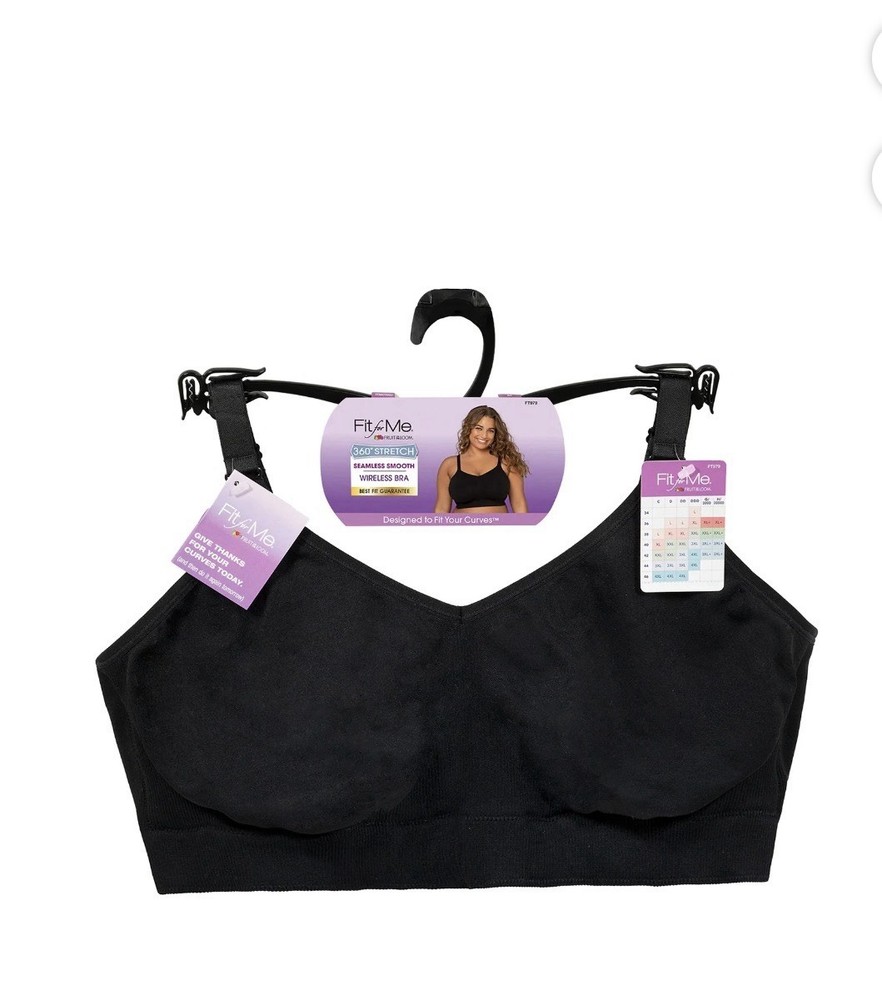 Fit For Me Fruit Of The Loom Wireless Bra Womens Size XL+ Black Seamless Smooth