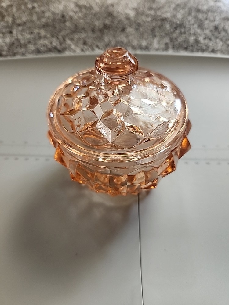 Jeannette Cube Cubist Pink Three Footed Powder Jar Depression Glass