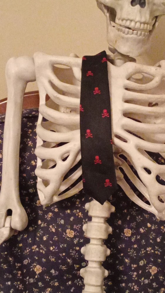 Men's Halloween Pirate Skull & Crossbones Tie Black Red, slim tie