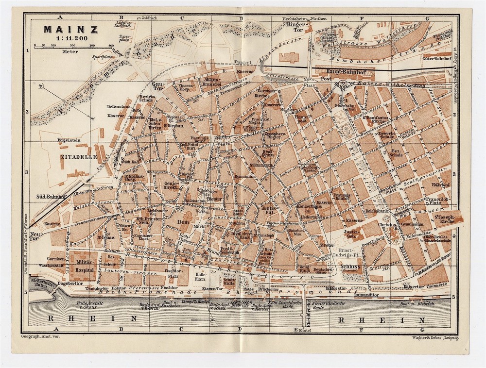 1911 Antique Map Of Vicinity Of Mainz / Rhineland-Palatinate / Germany