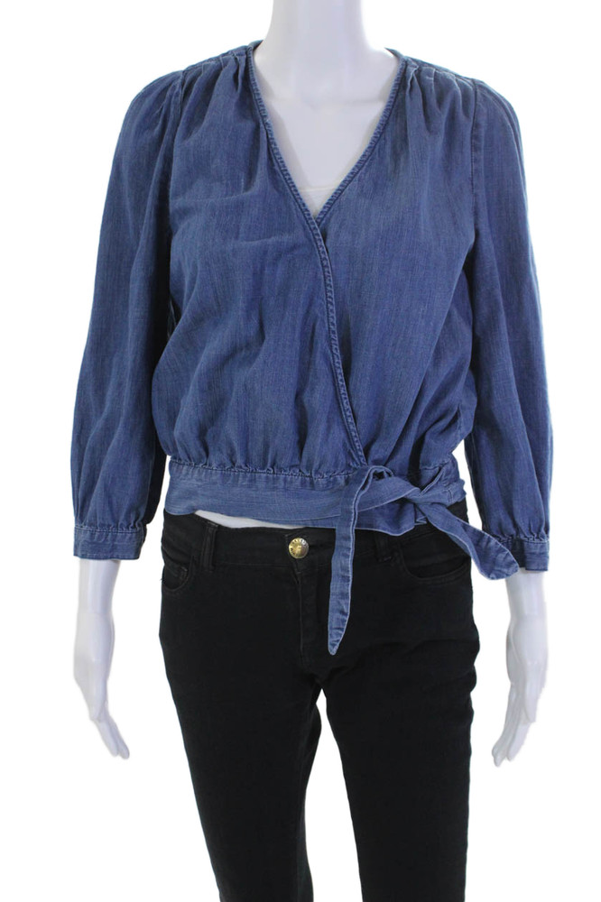 Madewell Womens Cotton Long Sleeve Button Denim Cropped Blouse Blue Size MFree Shipping in US $100+ Orders | $6.95 Orders Below