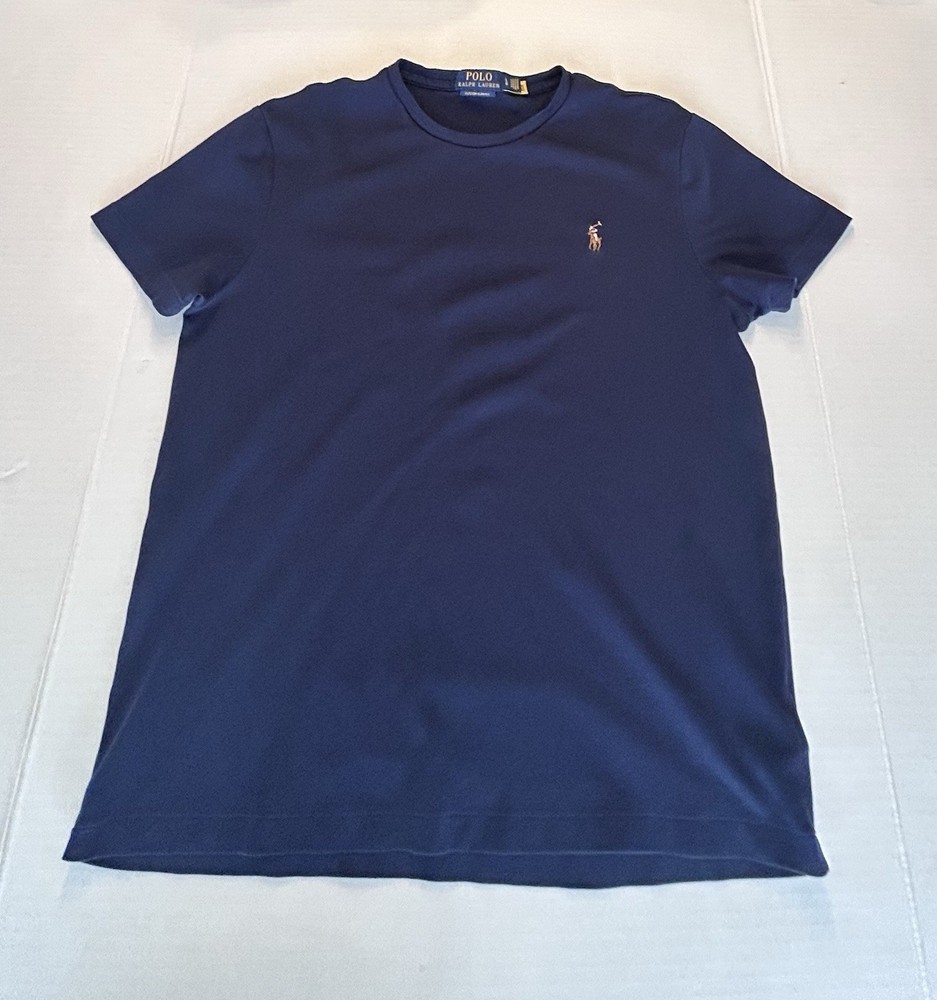 Men’s Polo Ralph Lauren Navy Blue Short Sleeve T-shirt Sz Large Custom Slim Fit