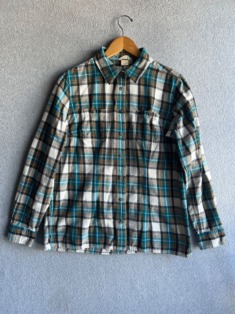 Duluth Trading Flannel Shirt Womens Medium Plaid Free Swinging Gorpcore Utility