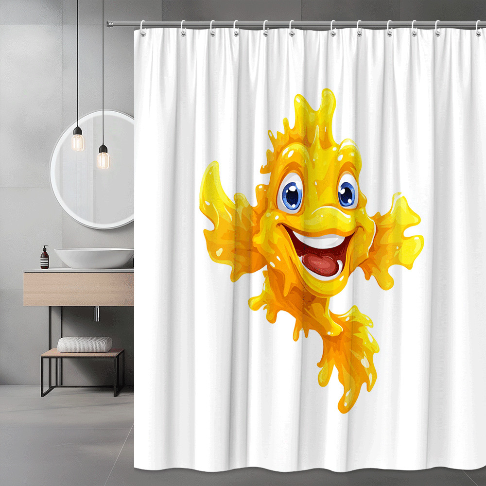 Funny Goldfish Shower Curtain Cartoon Fish Print