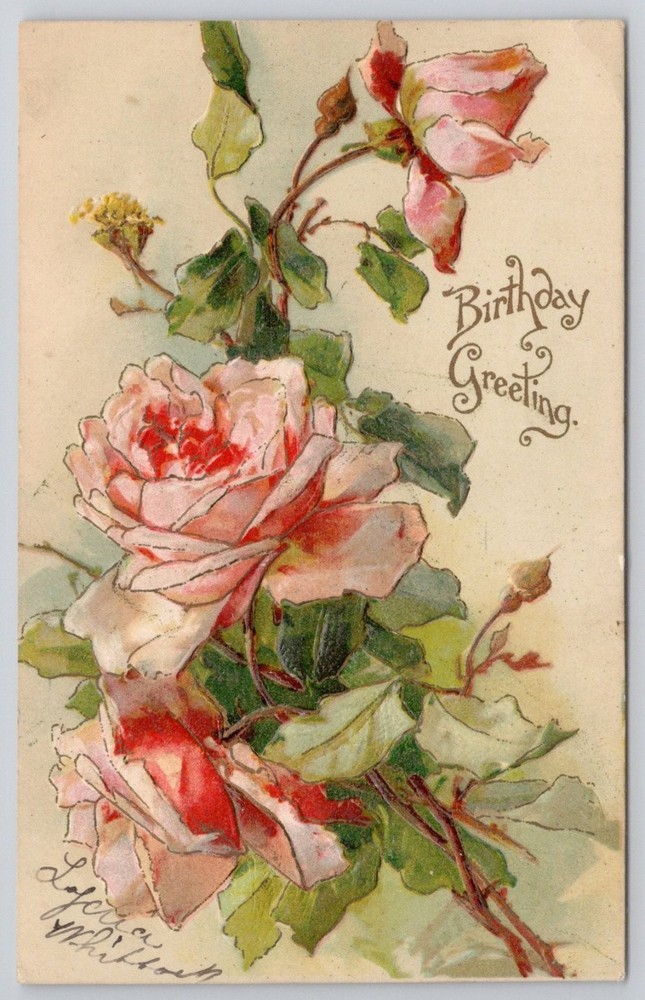 1907 Embossed Birthday Roses Postcard - Glenside PA Postmark