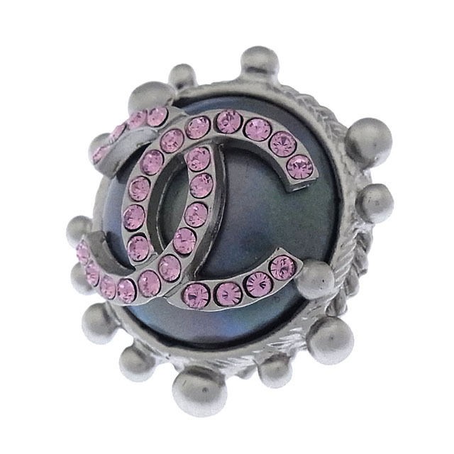 CHANEL Silver Gray Pink Authentic Vintage Brooch for Women