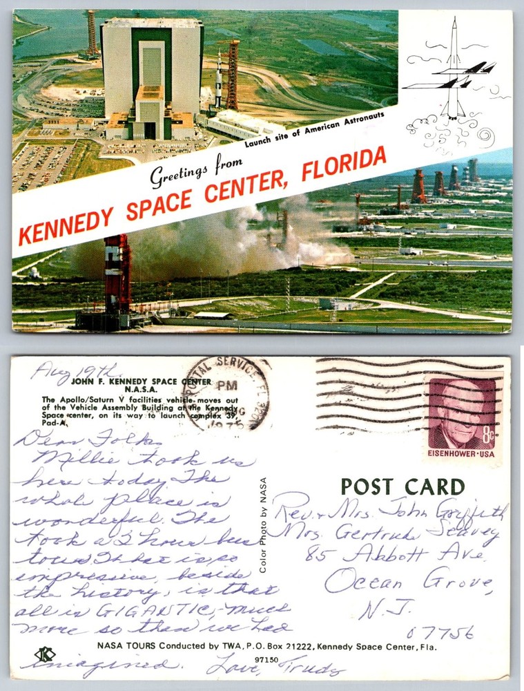 1975 Kennedy Space Center Postcard VAB Saturn V Launch Florida NASA Tours