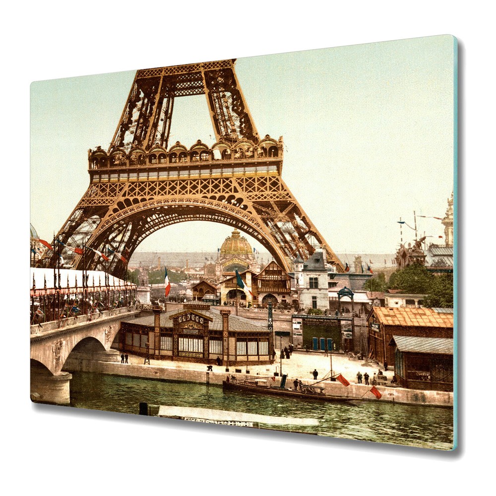 Serving Chopping Board Glass Cover Worktop Saver Eiffel Tower Art 60x52