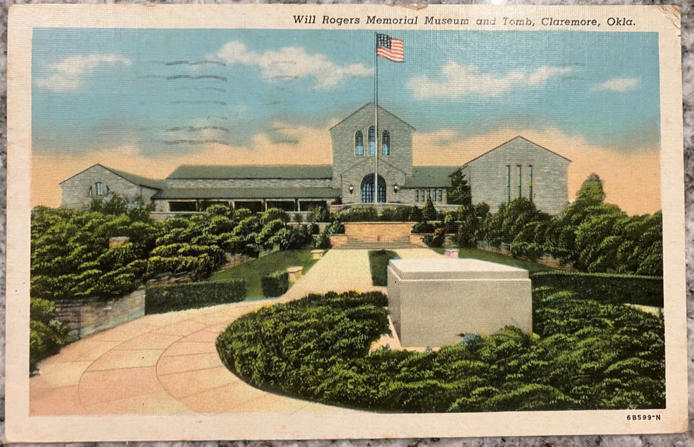 Vintage postcard: Will Rogers Memorial Museum/Tomb, Claremore, Ok, posted 1949