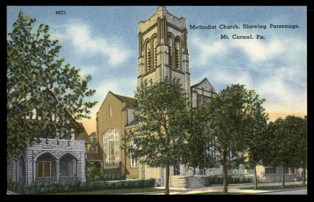 Postcard Methodist Church and Parsonage, Mt. Carmel PA