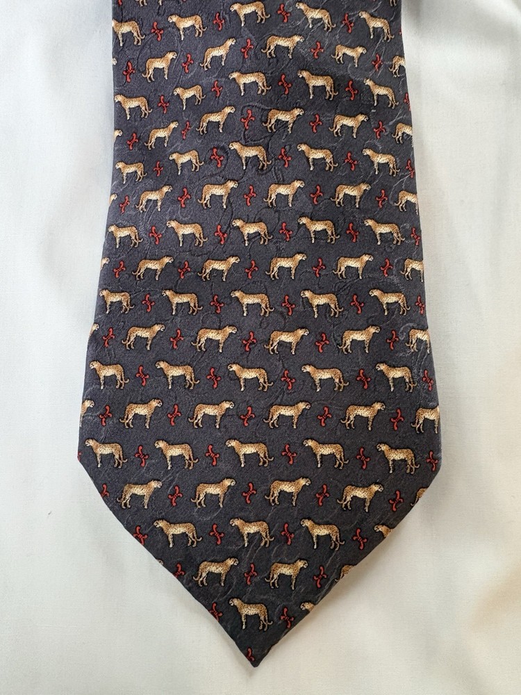 Men’s Necktie Animal Print Leopard Cheetah 100% Silk Safari Outdoor Red Gray