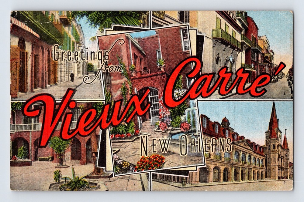 Postcard Louisiana New Orleans LA Large Letters French Quarter Vieux Carre 1945