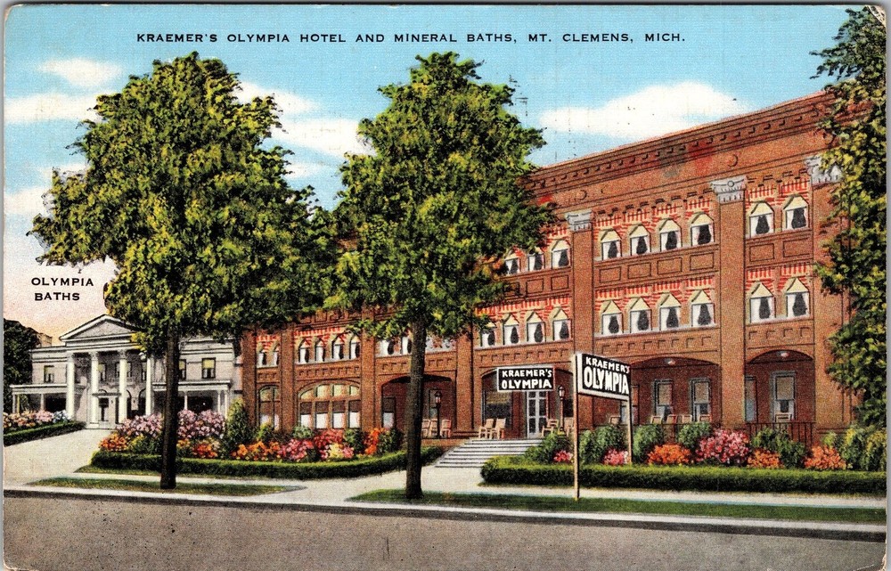 Clemens MI-Michigan, Kraemer's Olympia Hotel, Baths, Vintage Postcard