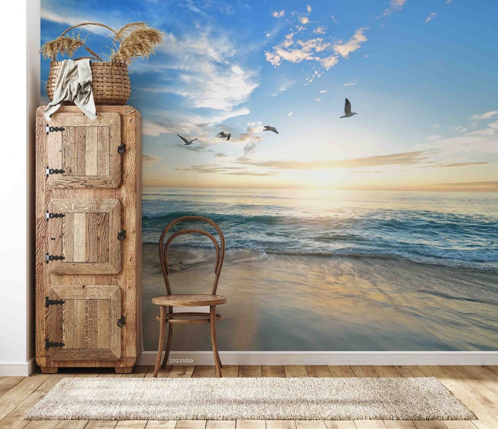 3D Sky Ocean Sunset Landscape Wall Murals Wallpaper Murals Wall Sticker