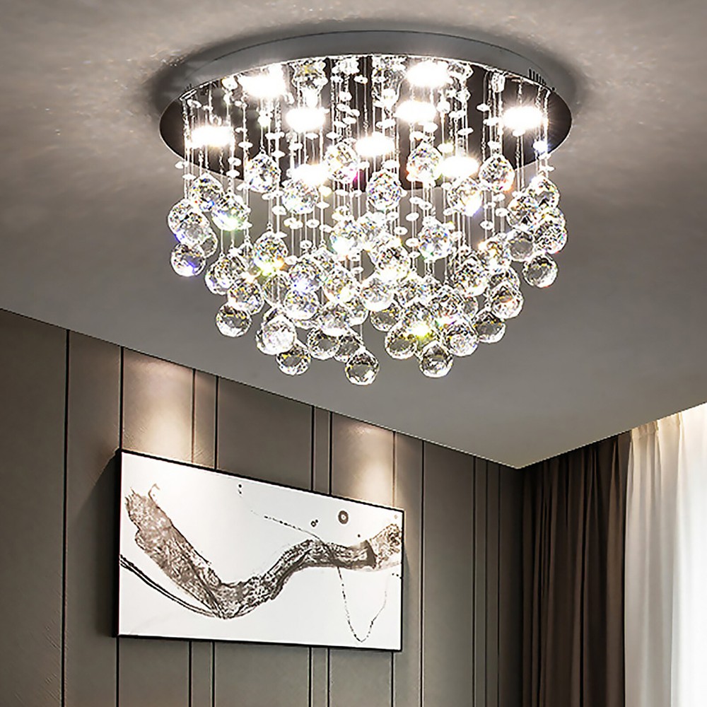 Modern K9 Crystal Ceiling Light Chandelier LED Raindrop Pendant Lamp Living Room
