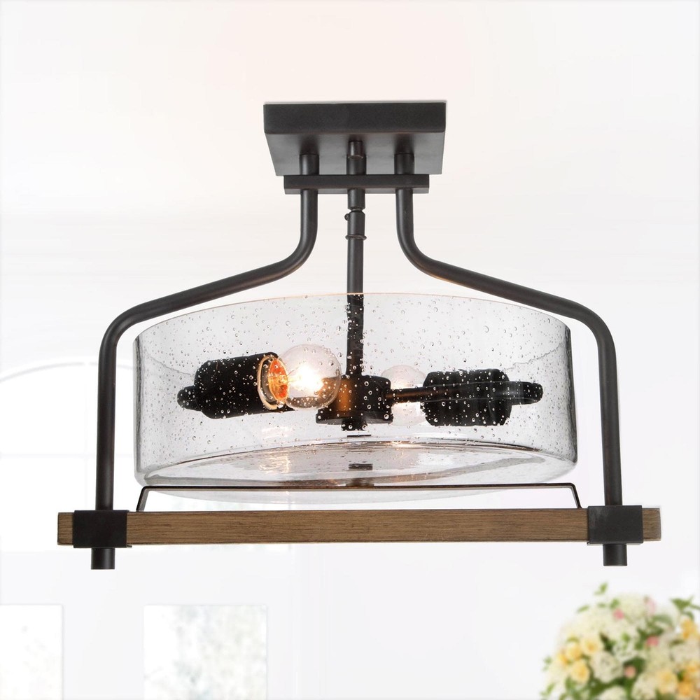 Black Farmhouse 2-Light Semi-Flush Mount Ceiling Fixture 15.7x11.8 Inches