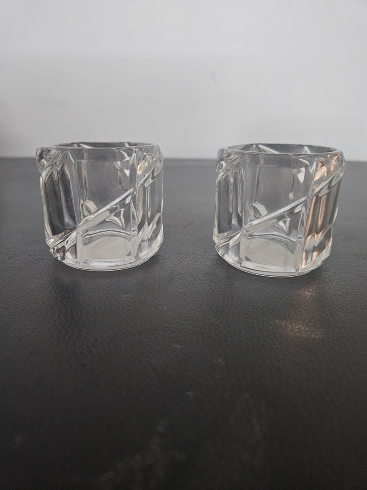 Pair of 24% Lead Crystal Votive / Tea Light Candle Holders Made in USA