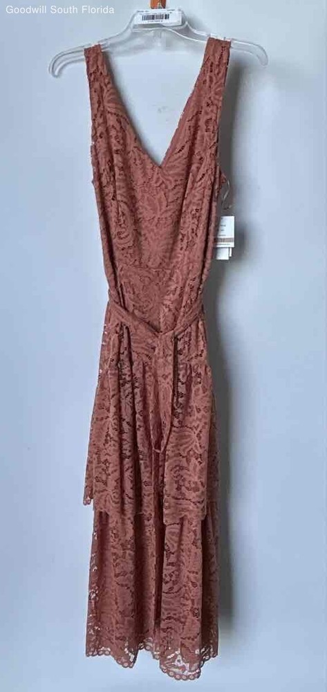 Taylor Womens Pink Floral Lace Tie-Waist Midi A-Line Dress Size 12 With Tags