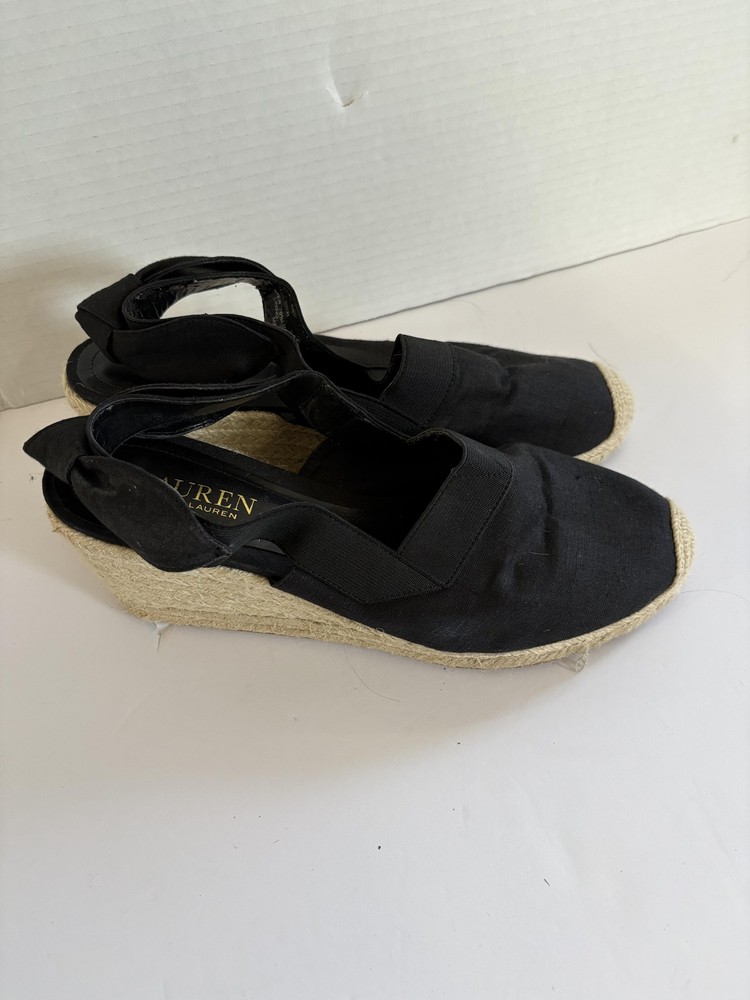 Lauren Ralph Lauren Shoes Womens Size 9.5 Wedge Espadrille Sandals Bow Linen