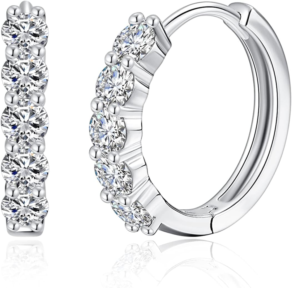 Sparkling Moissanite Huggie Ear Cuff Studs for Women Hypoallergenic
