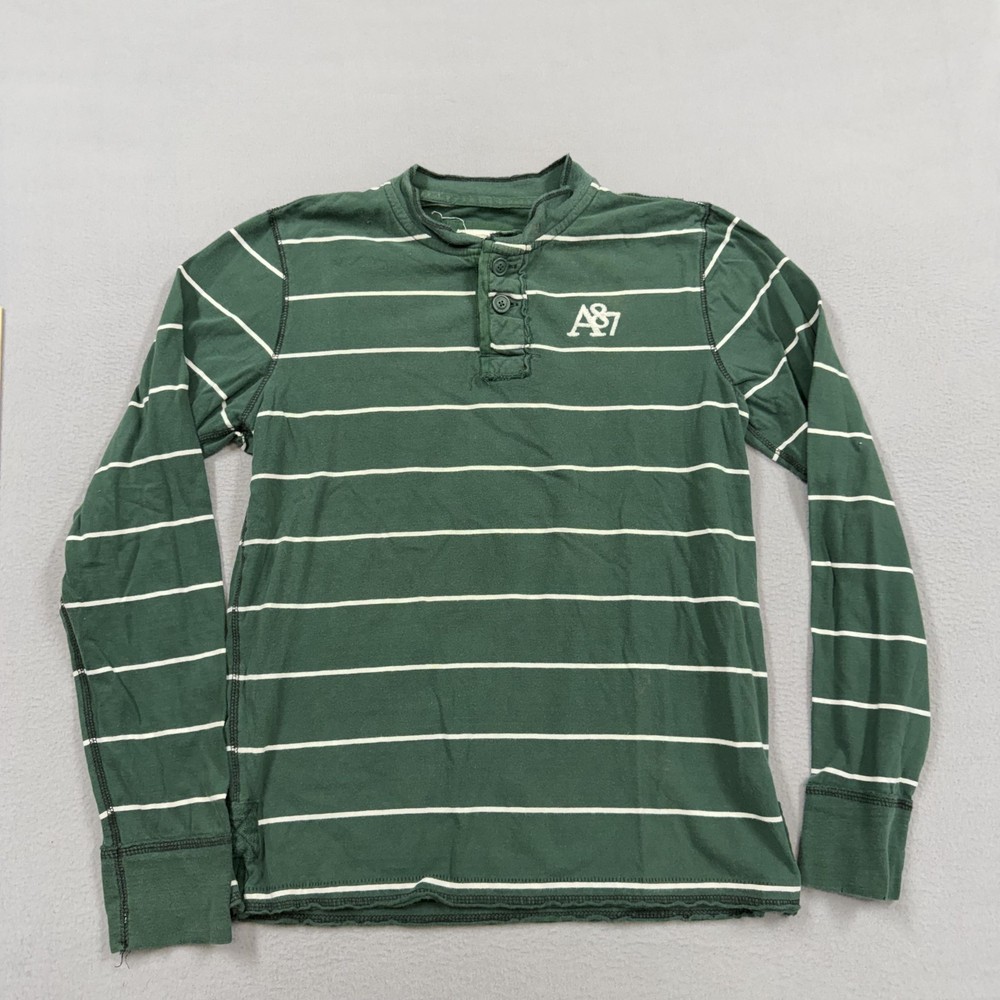 Vintage Aeropostale Shirt Mens Medium Green A87 Stripe Long Sleeve Henley y2k