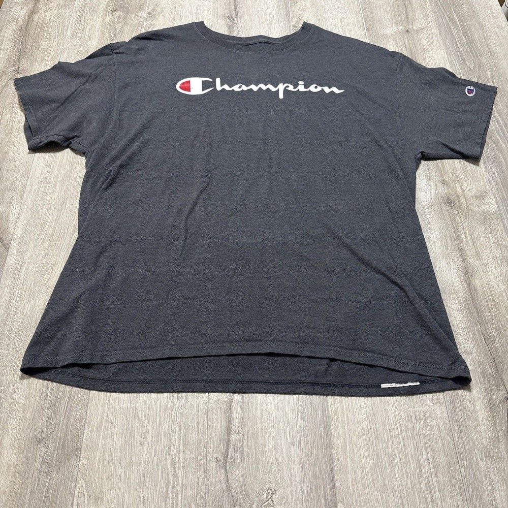 Champion Men’s Grey XL Script T-Shirt Jersey Embroidered C Logo Short Sleeve