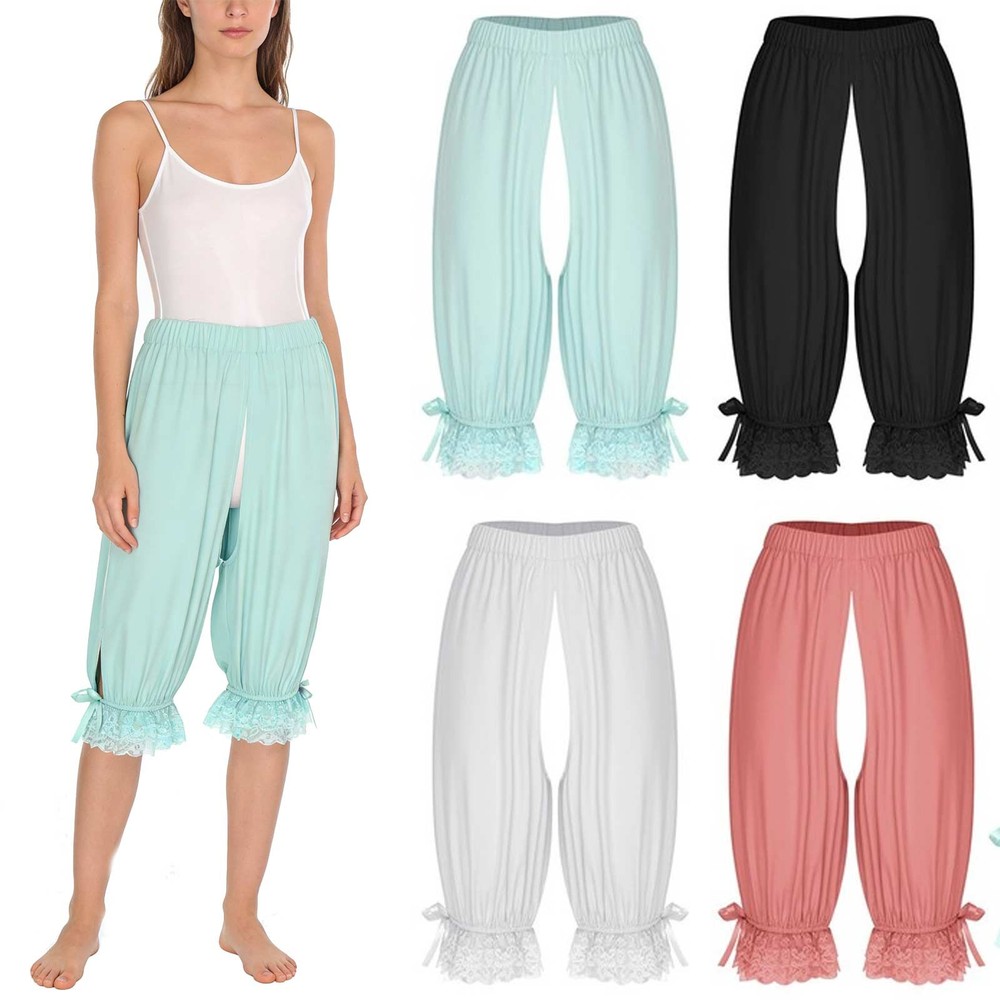 Womens Lolita Bloomers Open Crotch  Ruffle Pantaloons Lace Trim Pajama Bottoms