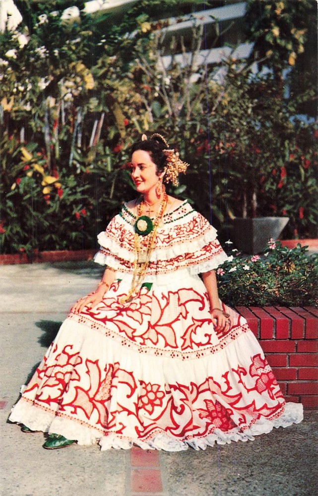 Panama Woman in Traditional Pollera Dress Mirro-Krome Postcard