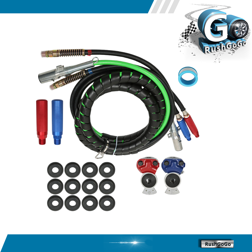 12FT Heavy-Duty 3-in-1 Air Hose for Semi Trucks & Trailers with Quick Connect