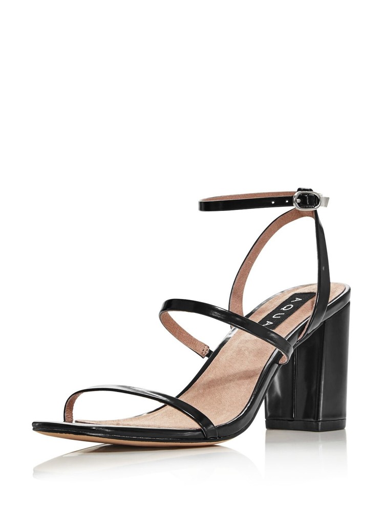 AQUA Womens Black Maika Padded Strappy Square Toe Block Heel Buckle Sandals Size 6 Medium