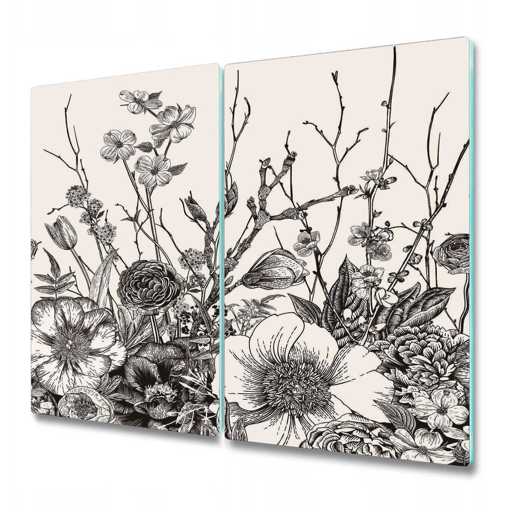 Glass Chopping Board Black Meadow black sketch nature print white 2x30x52