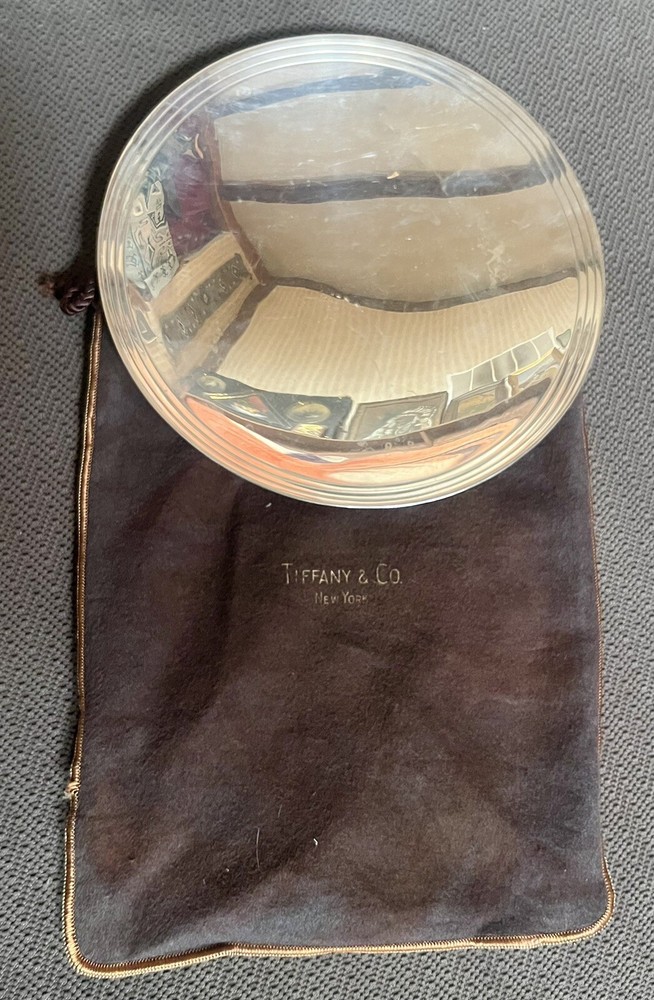 Fine Antique 1947-56 Tiffany Solid Sterling Footed Round Platter W Original Bag