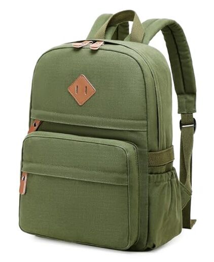Lightweight Kids Backpacks for School Bag Canvas Small Travel Army Green 015