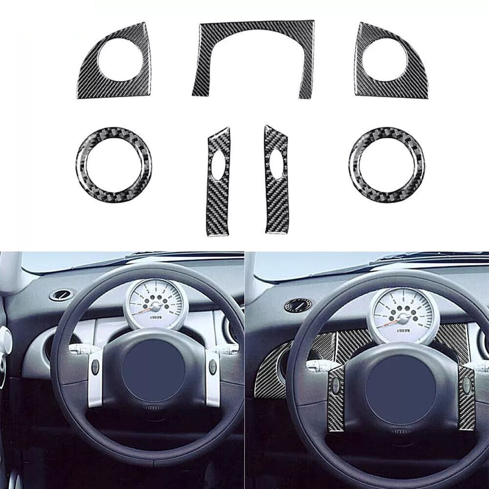 7Pcs Dashboard Steering Wheel Carbon Fiber Decal For Mini Cooper R50 R53 2000-04