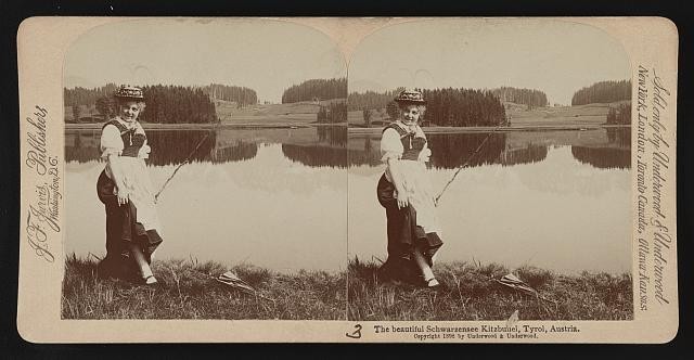 Photo:Kitzbuhel Tyrol Austria Schwarzensee Woman Lake Stereo View 1898
