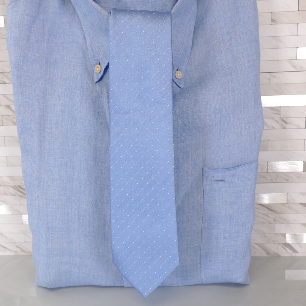 Piacere Neck Tie Mens Light Blue Polka Dots Solid Skinny Slim Suit Modern Formal