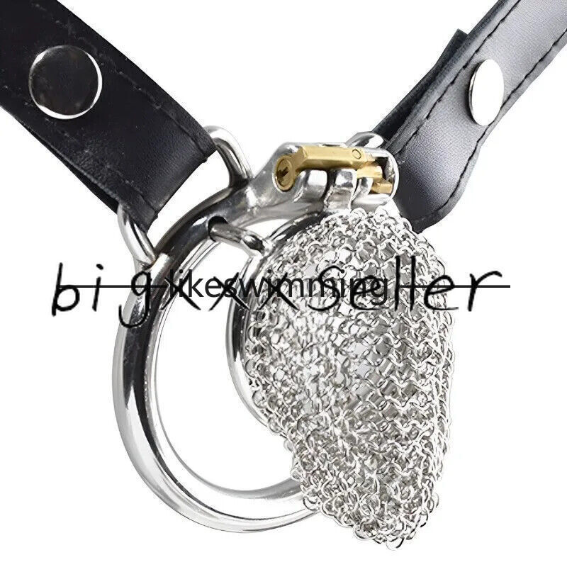 Male Stainless Steel Hauberk Chastity Cage Locks 5 Sizes Rings Belt Device