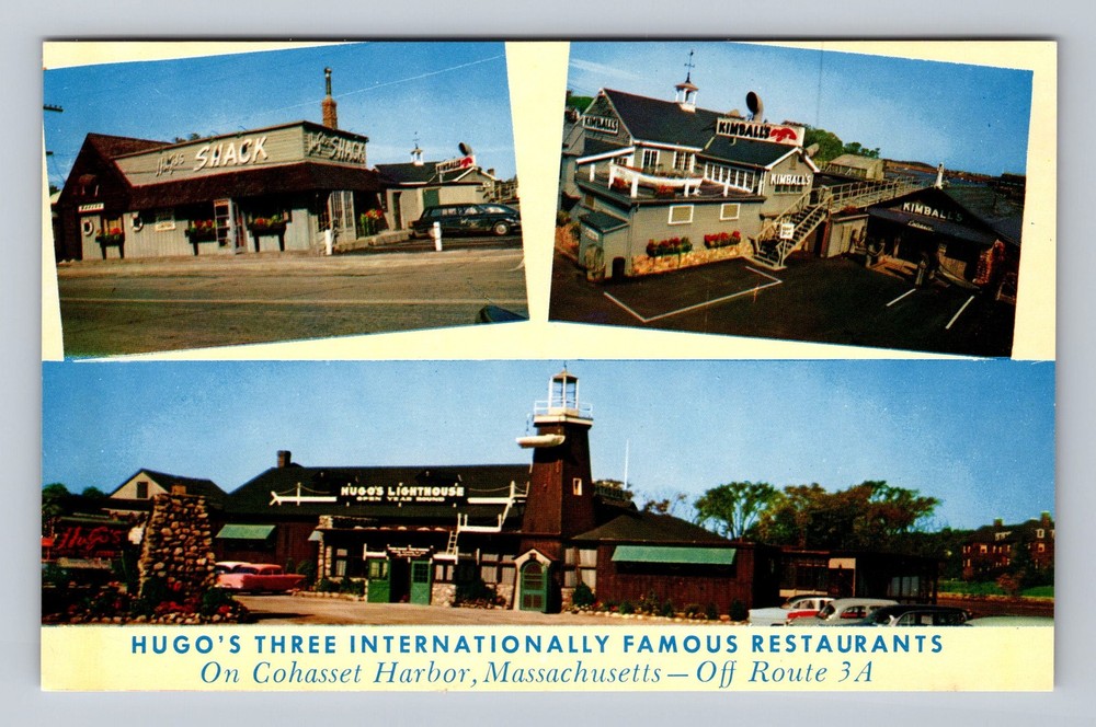 Cohasset Harbor MA-Massachusetts Hugo's Three Restaurants Vintage Postcard