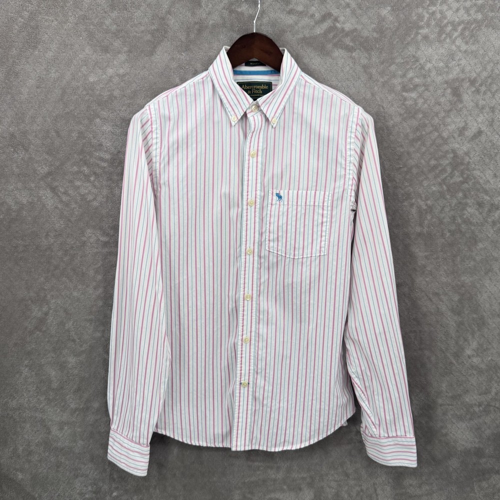 Abercrombie & Fitch Shirt Mens Medium White Stripe Long Sleeve Button Front