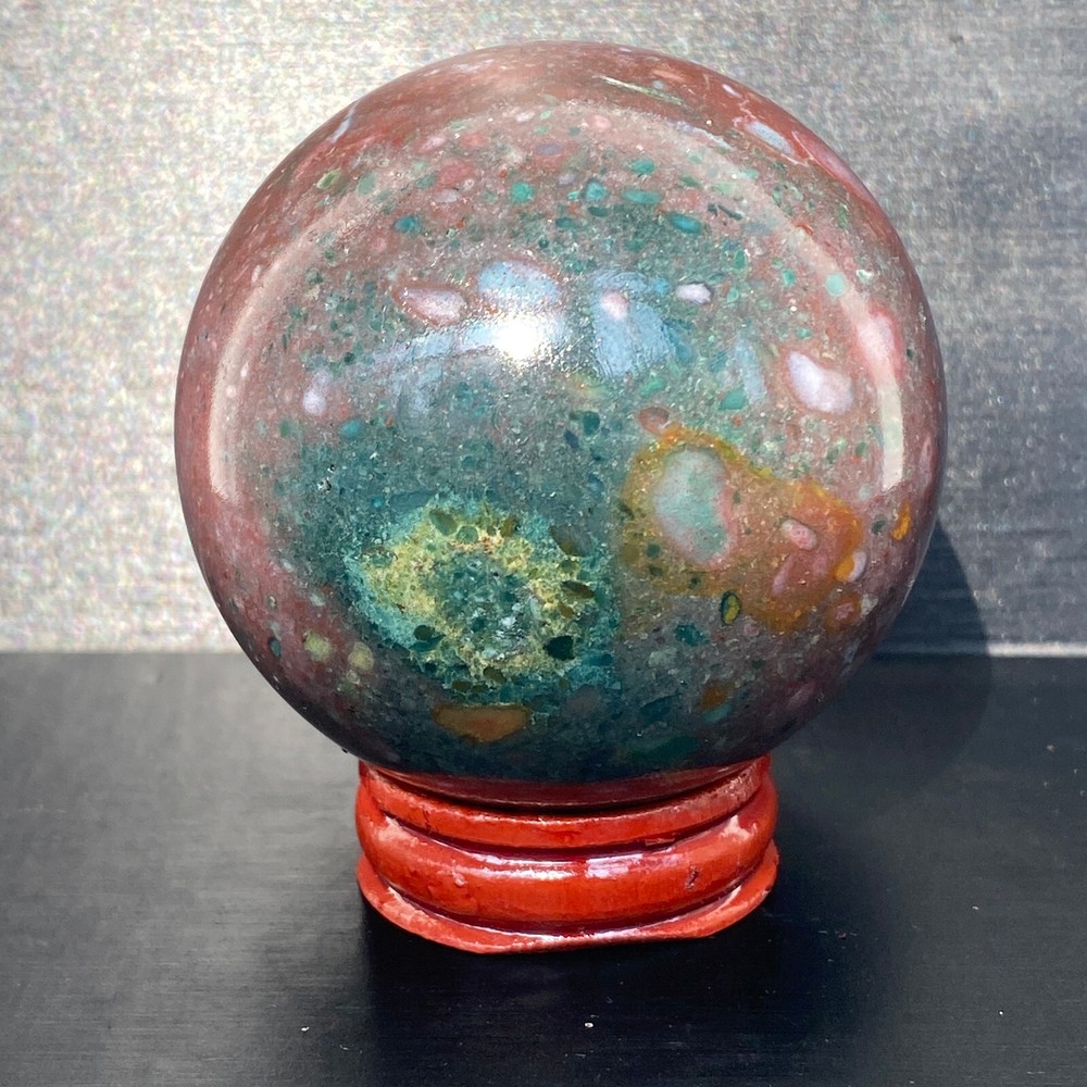 294G Natural Ocean Jasper Crystal Carved Wolf Halo Stone