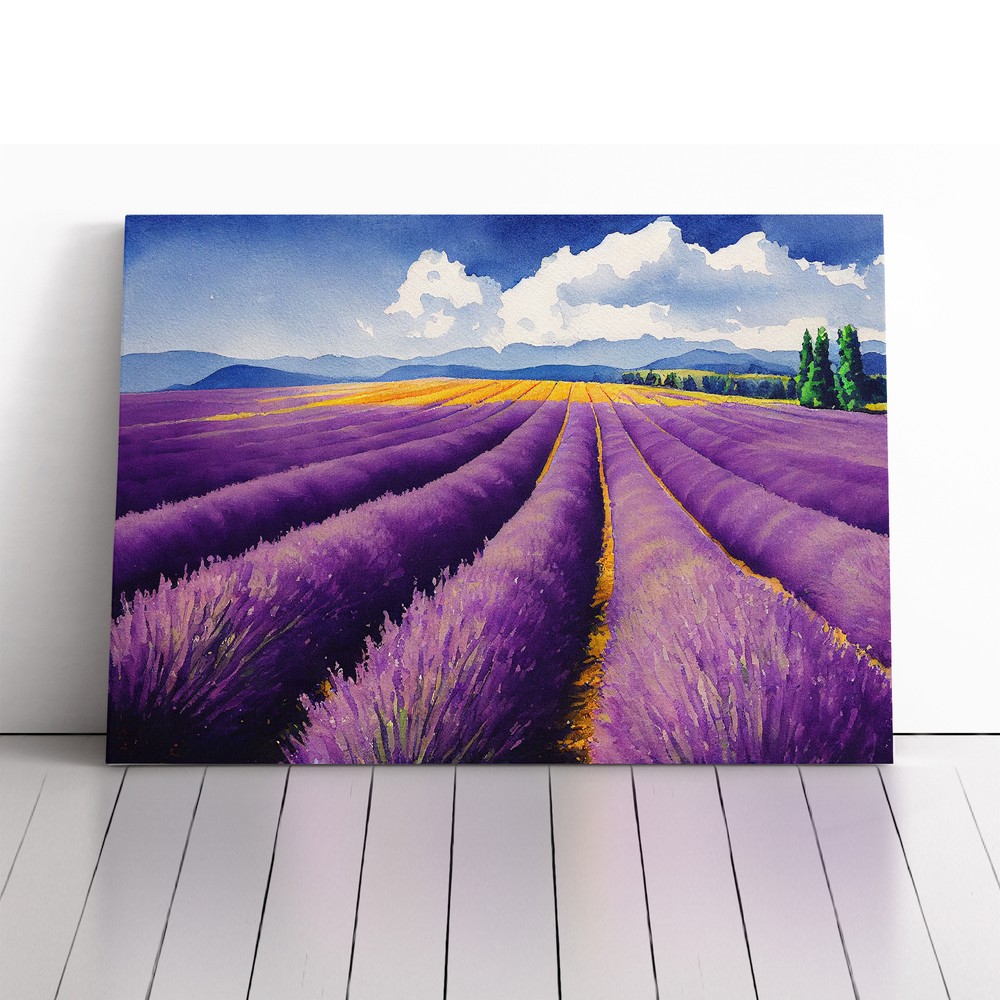 Watercolour Lavender Field Vol.6 Canvas Wall Art Print Framed Picture Home Decor