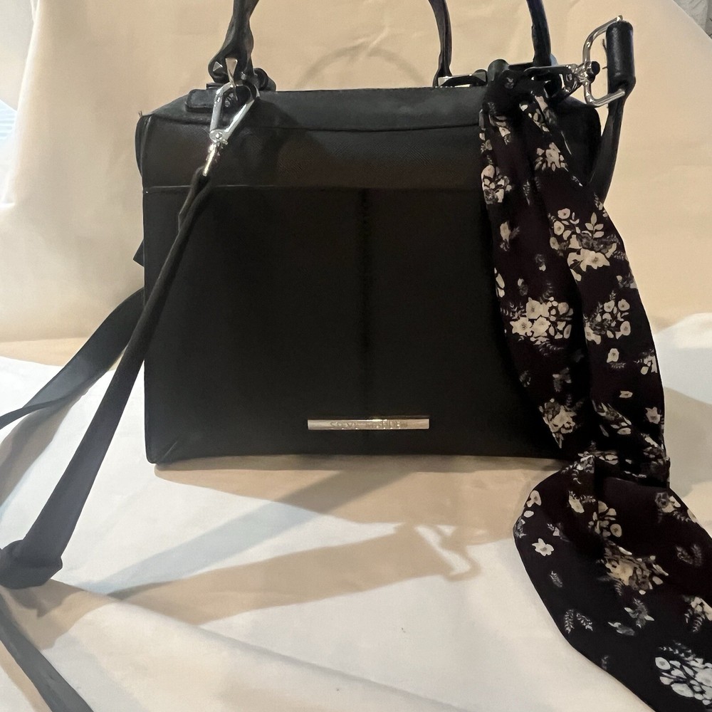 Steve Madden Handbag-Black With Scarf Accent- Removable Strap- EUC